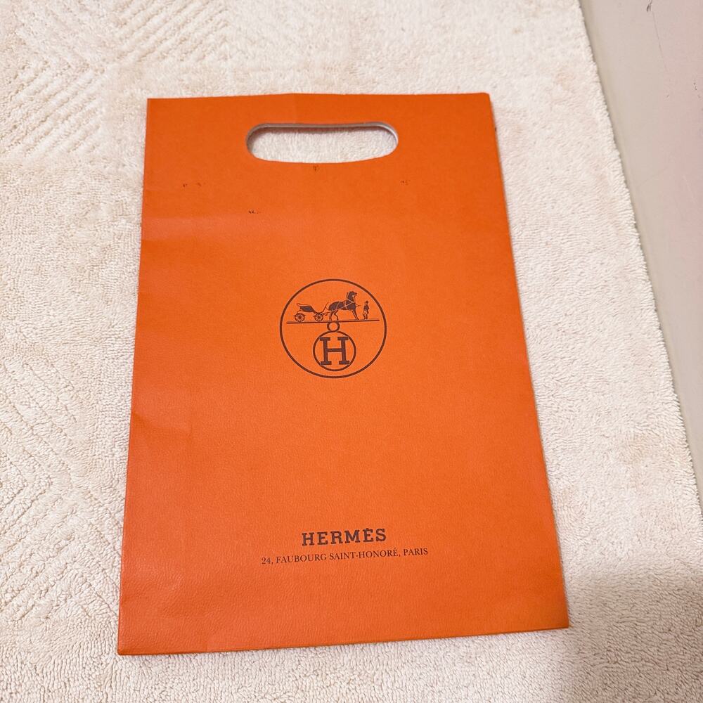 Authentic Hermès Orange Shopping Gift Bag Die Cut Handle Boutique Bag 12x8x2.5"